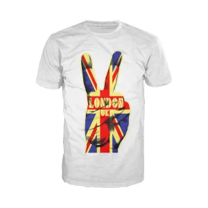 UA London Calling Union Jack Victory Sign Men's T-Shirt (White)