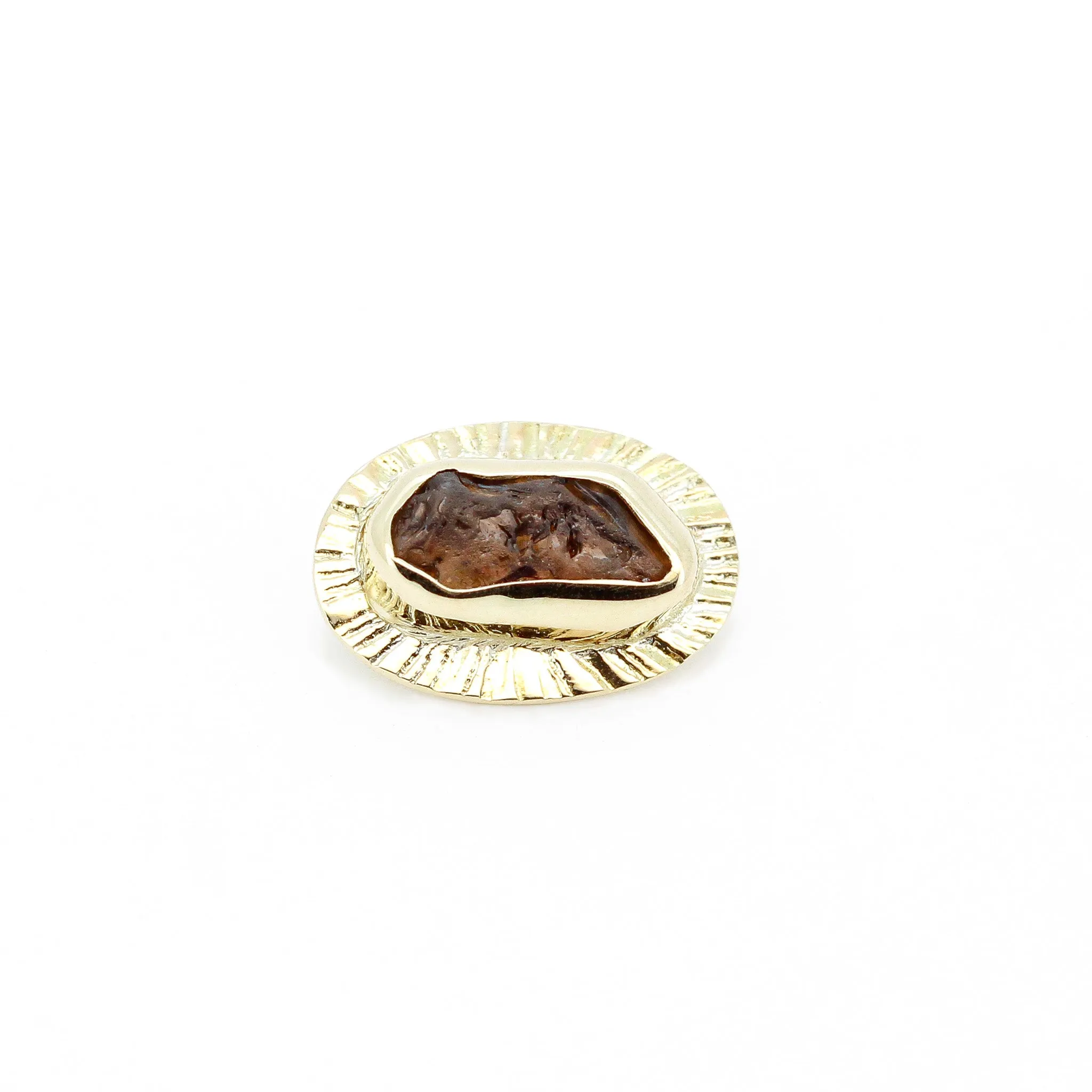 Uncut Rough Songea Sapphire in 14kt Yellow Gold Oval Sunrise - 14ga Threaded end