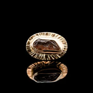 Uncut Rough Songea Sapphire in 14kt Yellow Gold Oval Sunrise - 14ga Threaded end