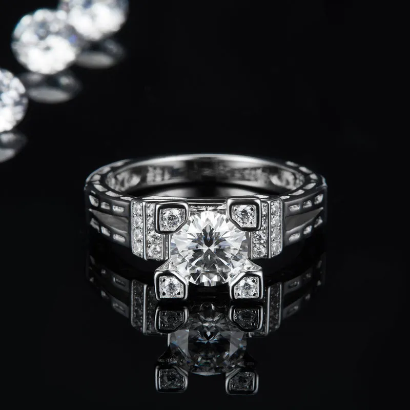 Unique 1ct Round Cut Moissanite Ring