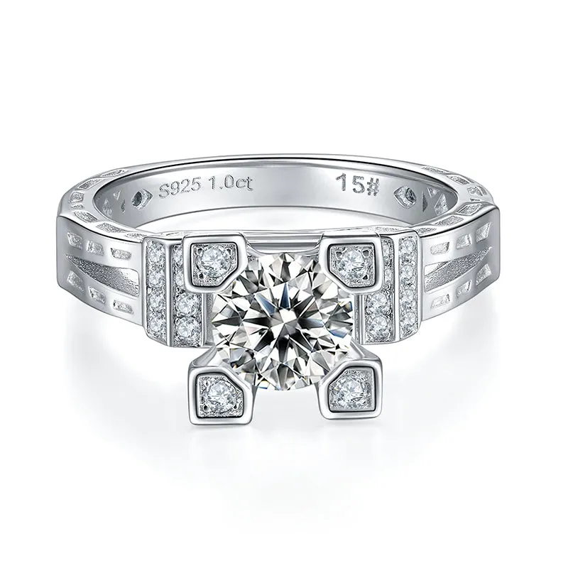 Unique 1ct Round Cut Moissanite Ring