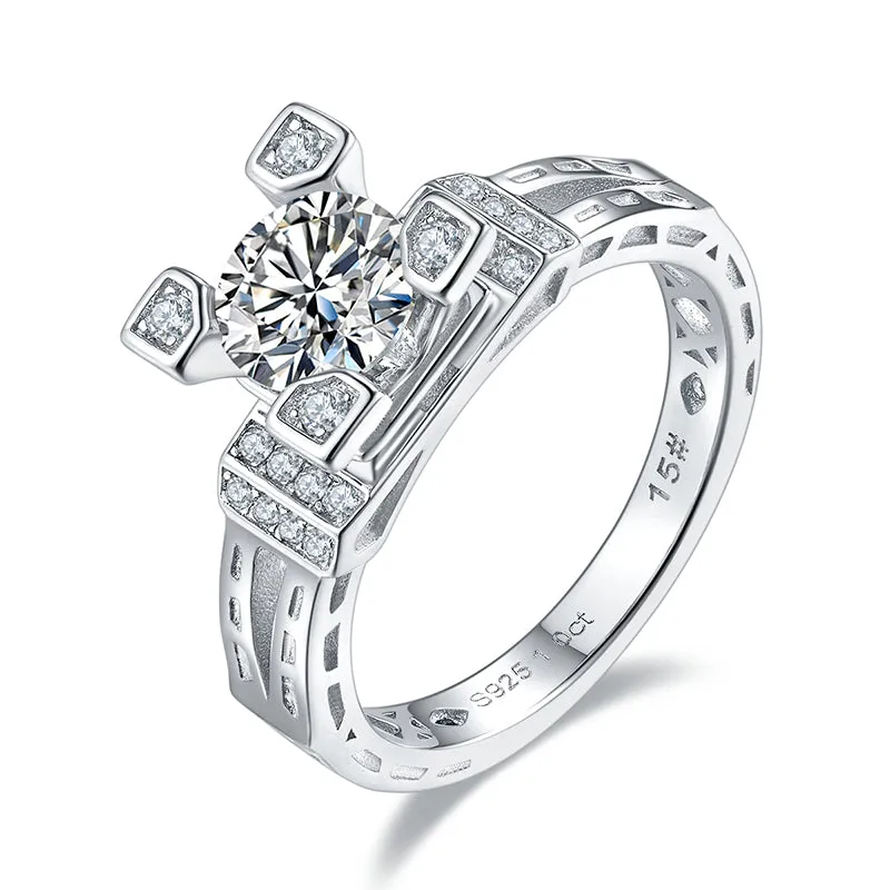 Unique 1ct Round Cut Moissanite Ring