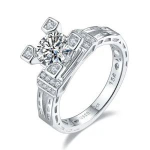 Unique 1ct Round Cut Moissanite Ring