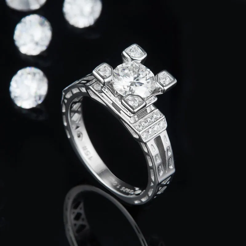 Unique 1ct Round Cut Moissanite Ring