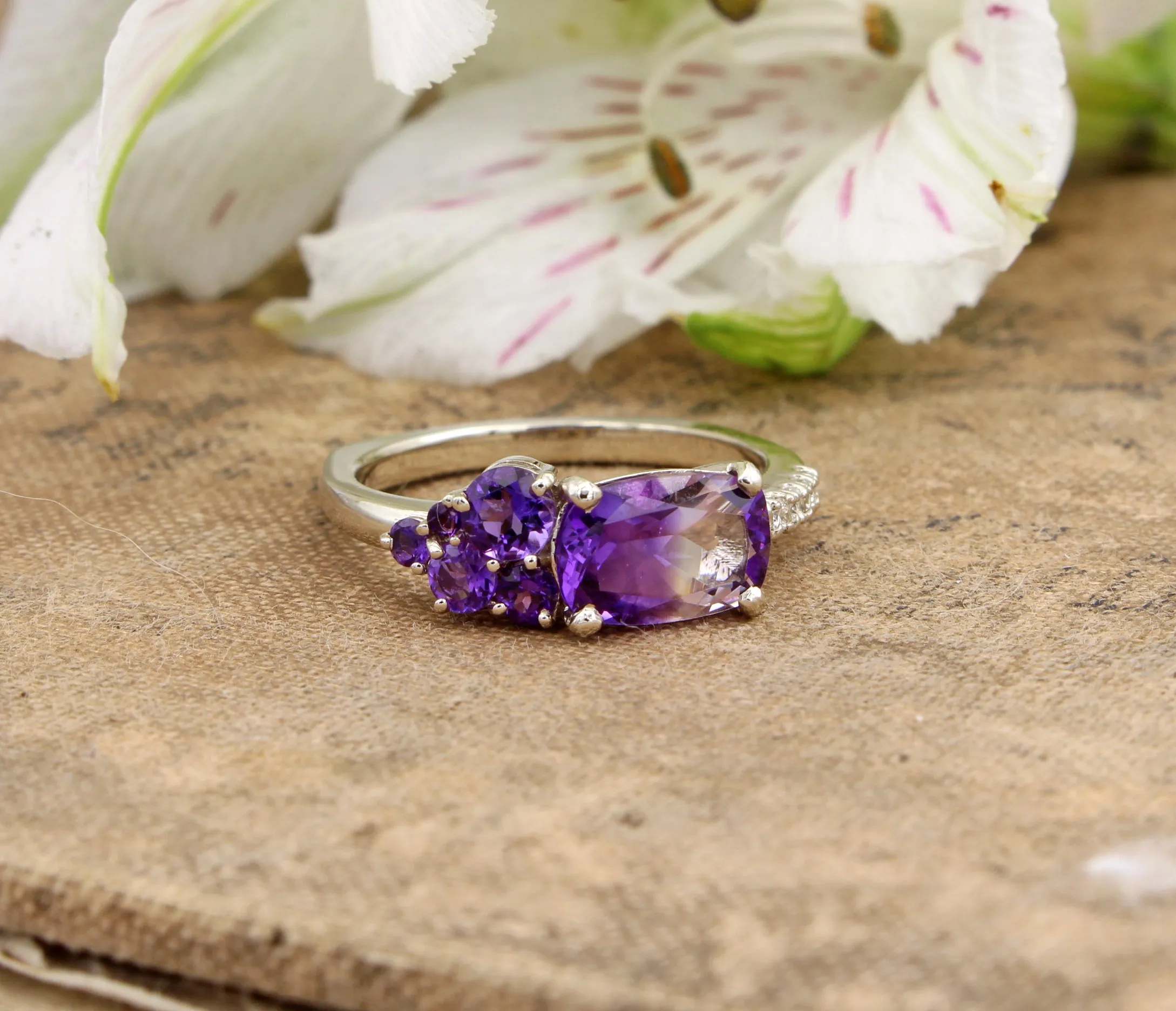 Unique Bicolor Amethyst Diamond Ring
