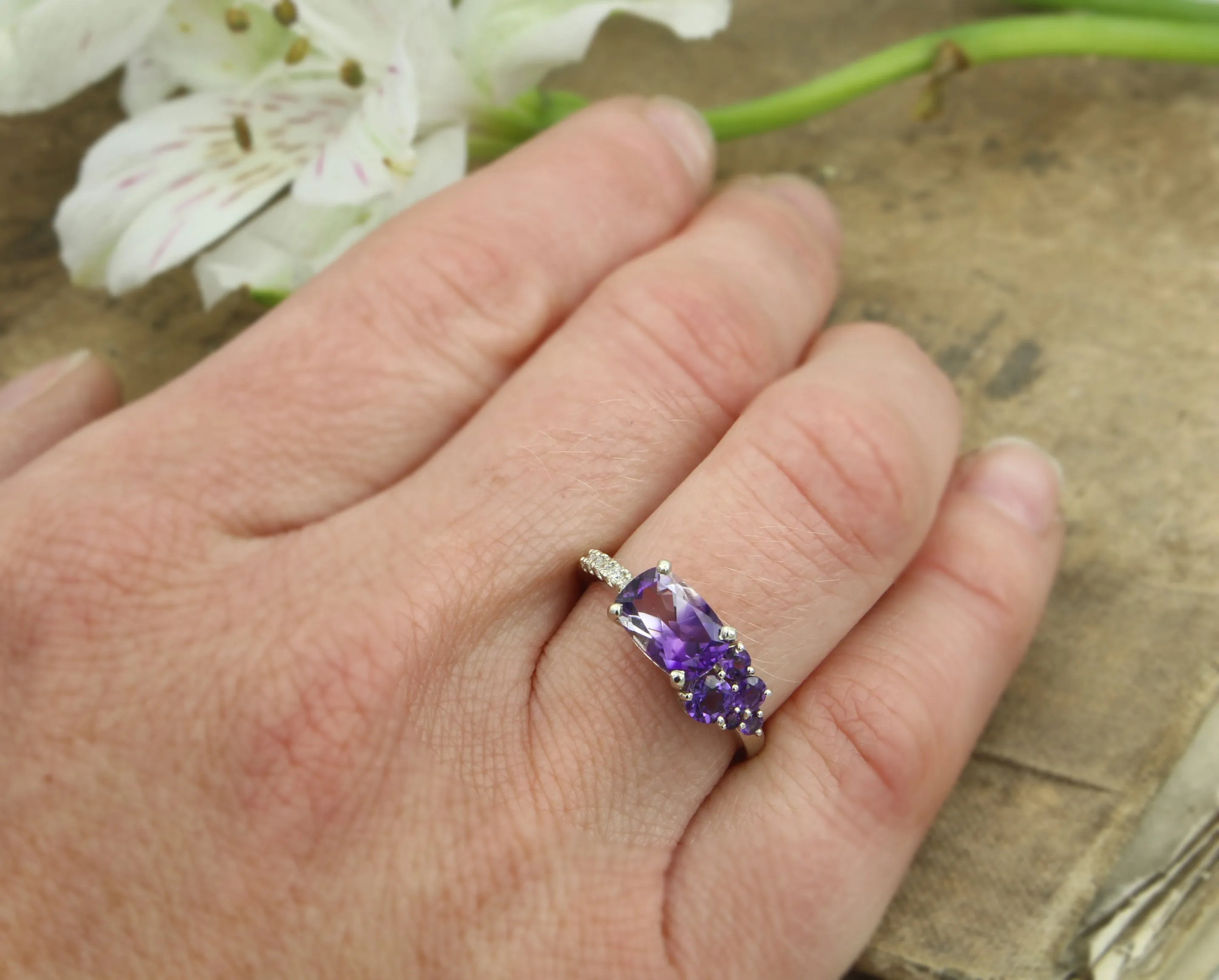 Unique Bicolor Amethyst Diamond Ring
