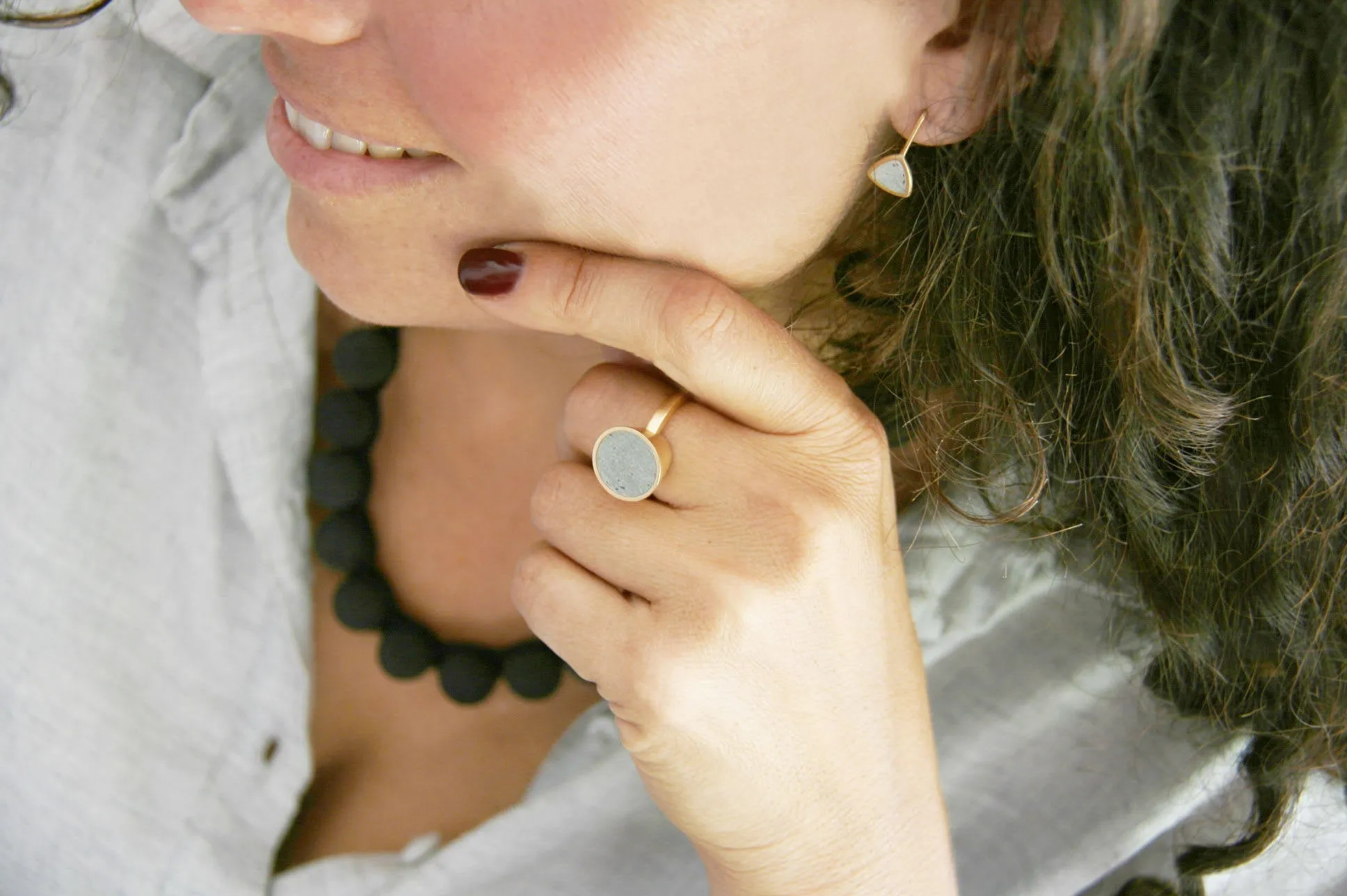 Unique concrete Cone statement ring