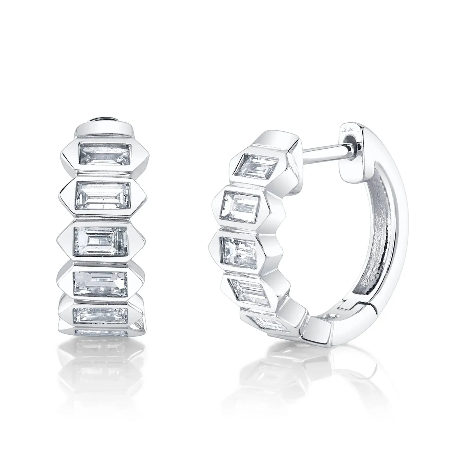 Unique Diamond Baguette Huggies