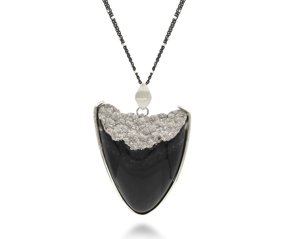 Unique Platinum Druzy Black Quartz Necklace