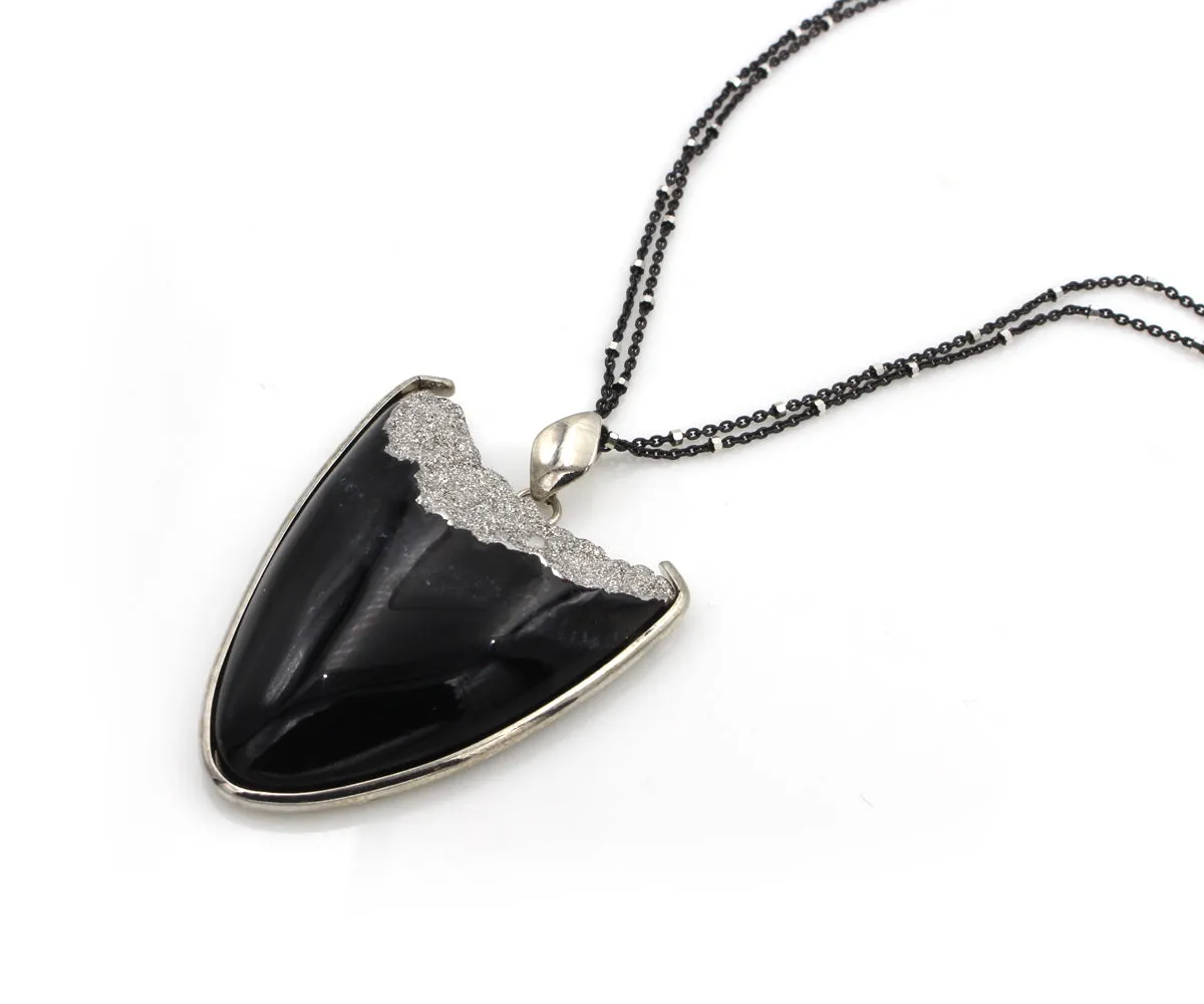 Unique Platinum Druzy Black Quartz Necklace