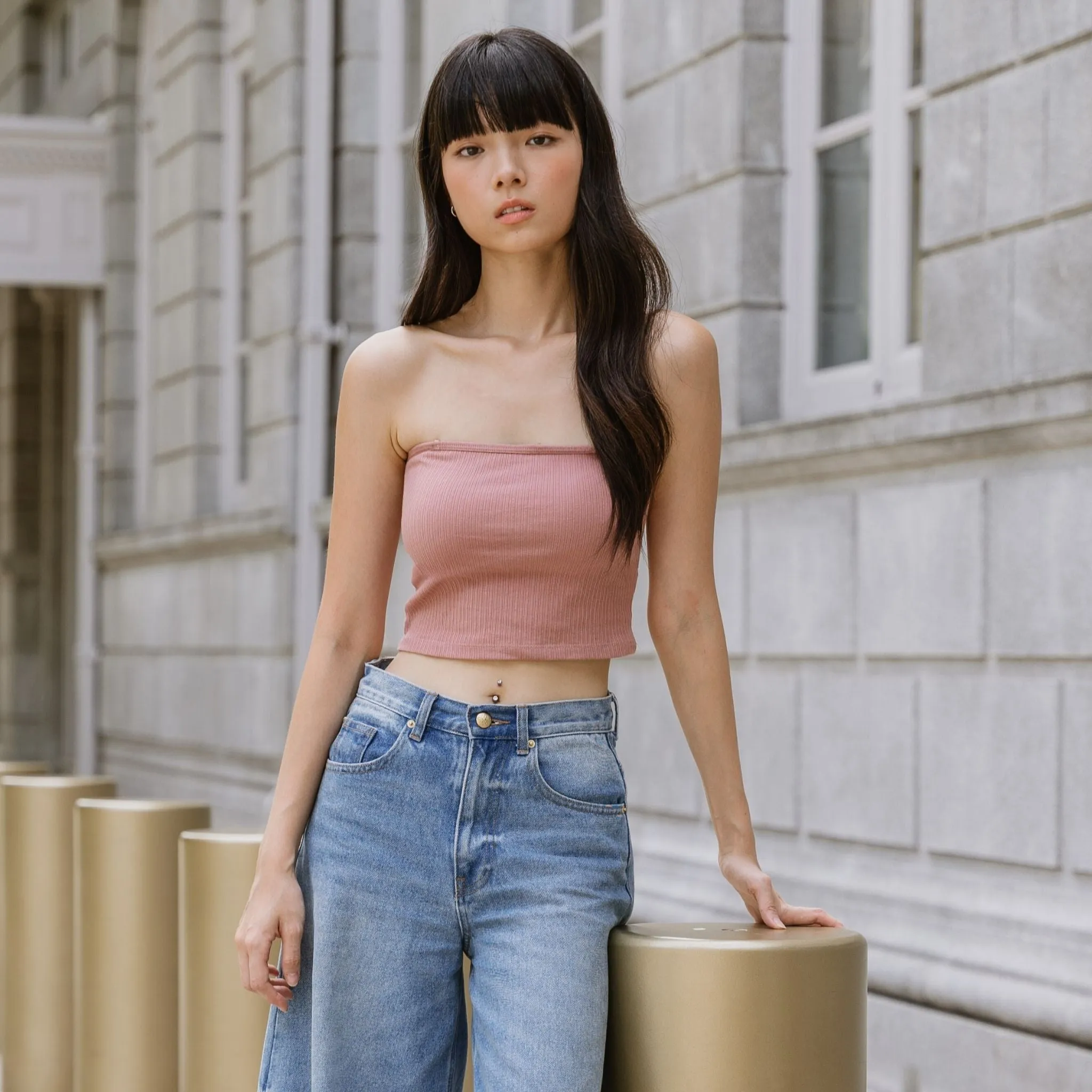 Urban Edge! 2-Way Tube Bra Top (Ribbed Cotton) in Creme Raspberry