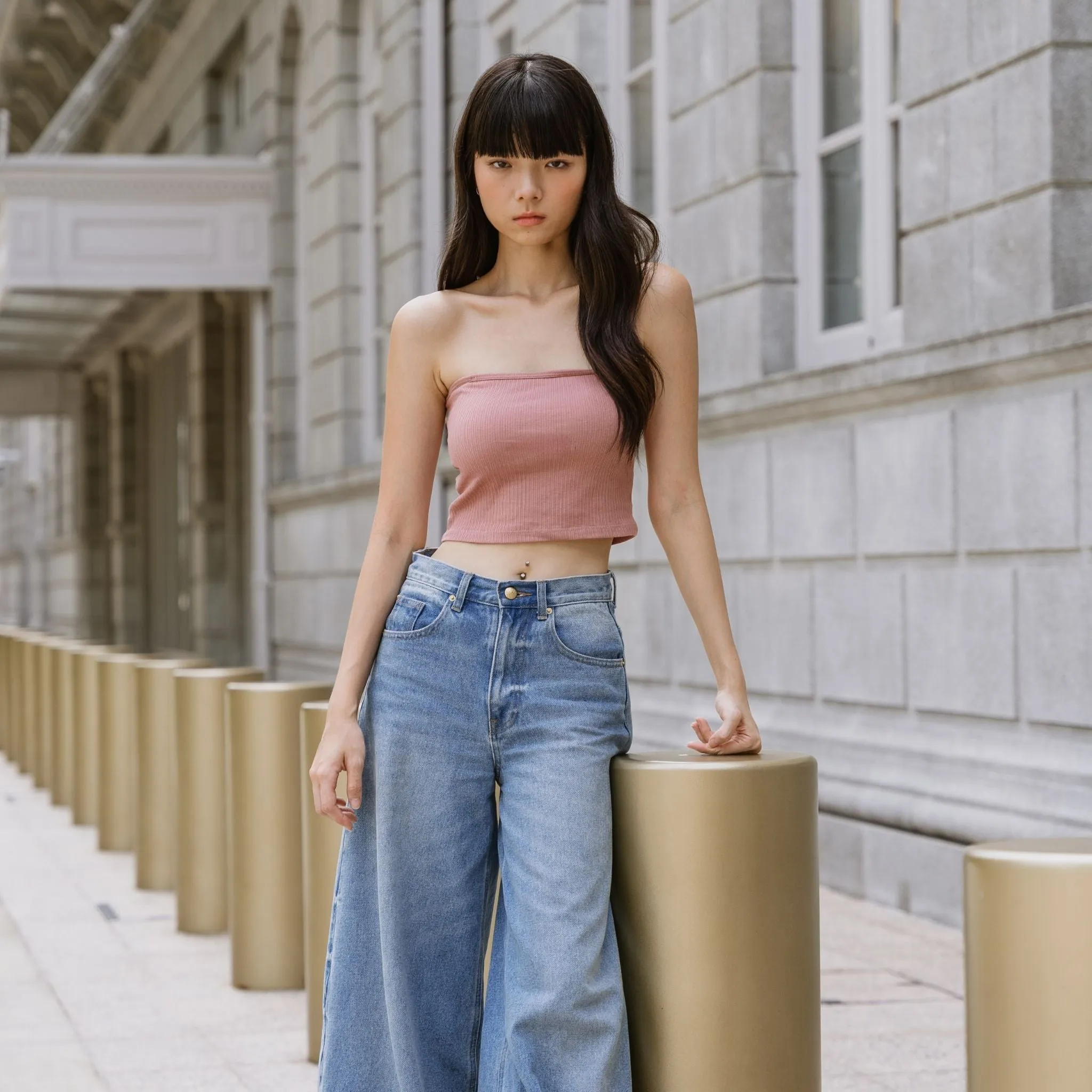 Urban Edge! 2-Way Tube Bra Top (Ribbed Cotton) in Creme Raspberry