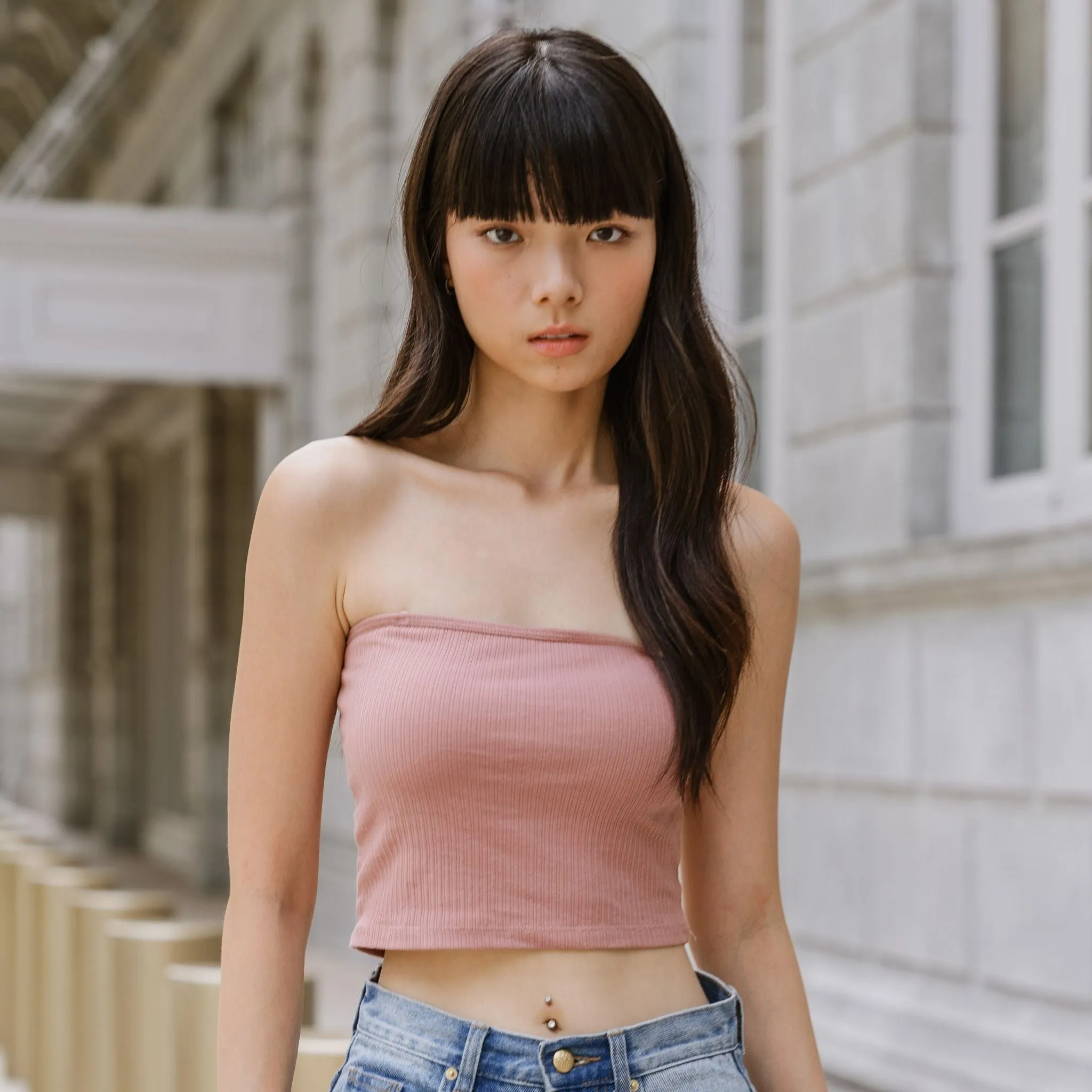 Urban Edge! 2-Way Tube Bra Top (Ribbed Cotton) in Creme Raspberry