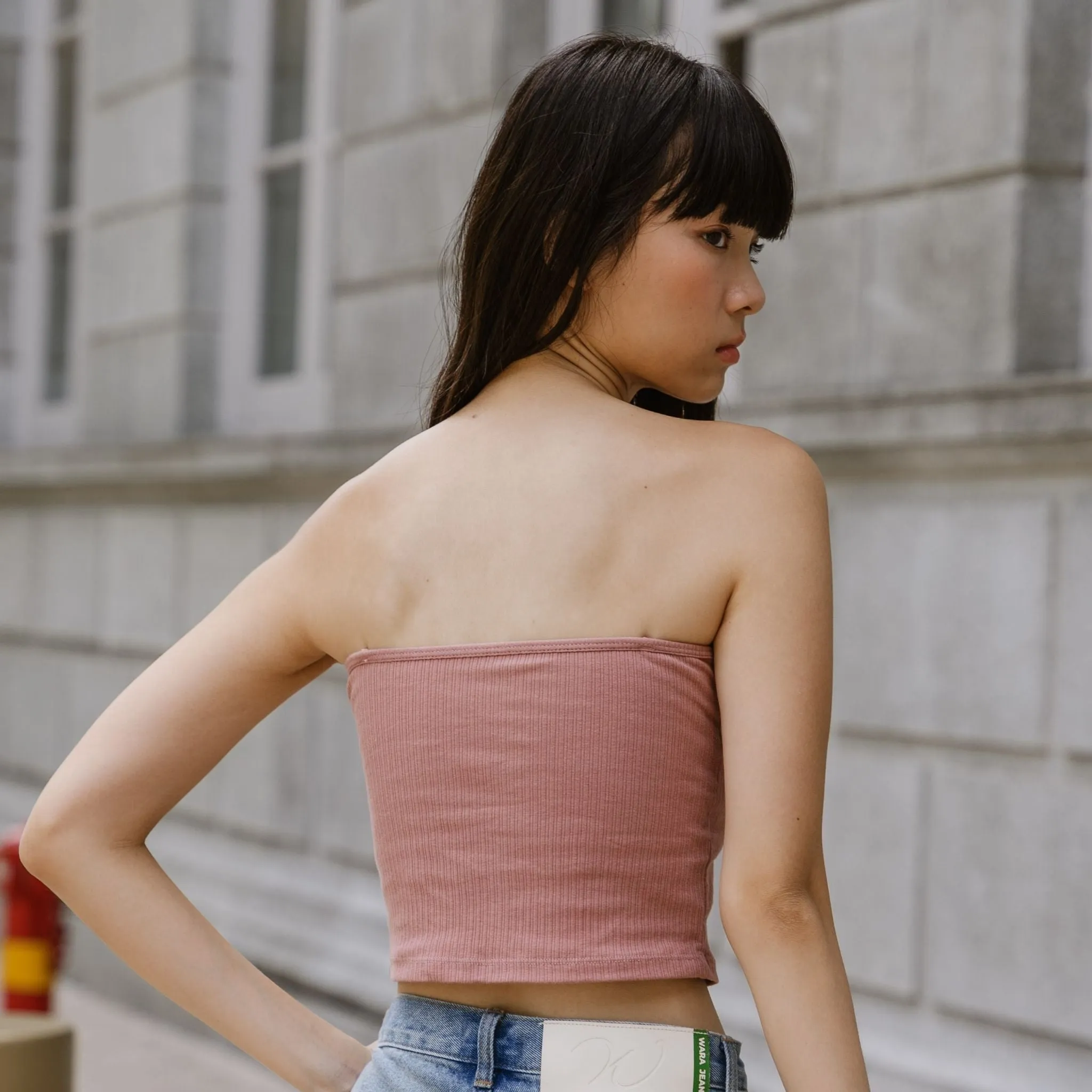 Urban Edge! 2-Way Tube Bra Top (Ribbed Cotton) in Creme Raspberry
