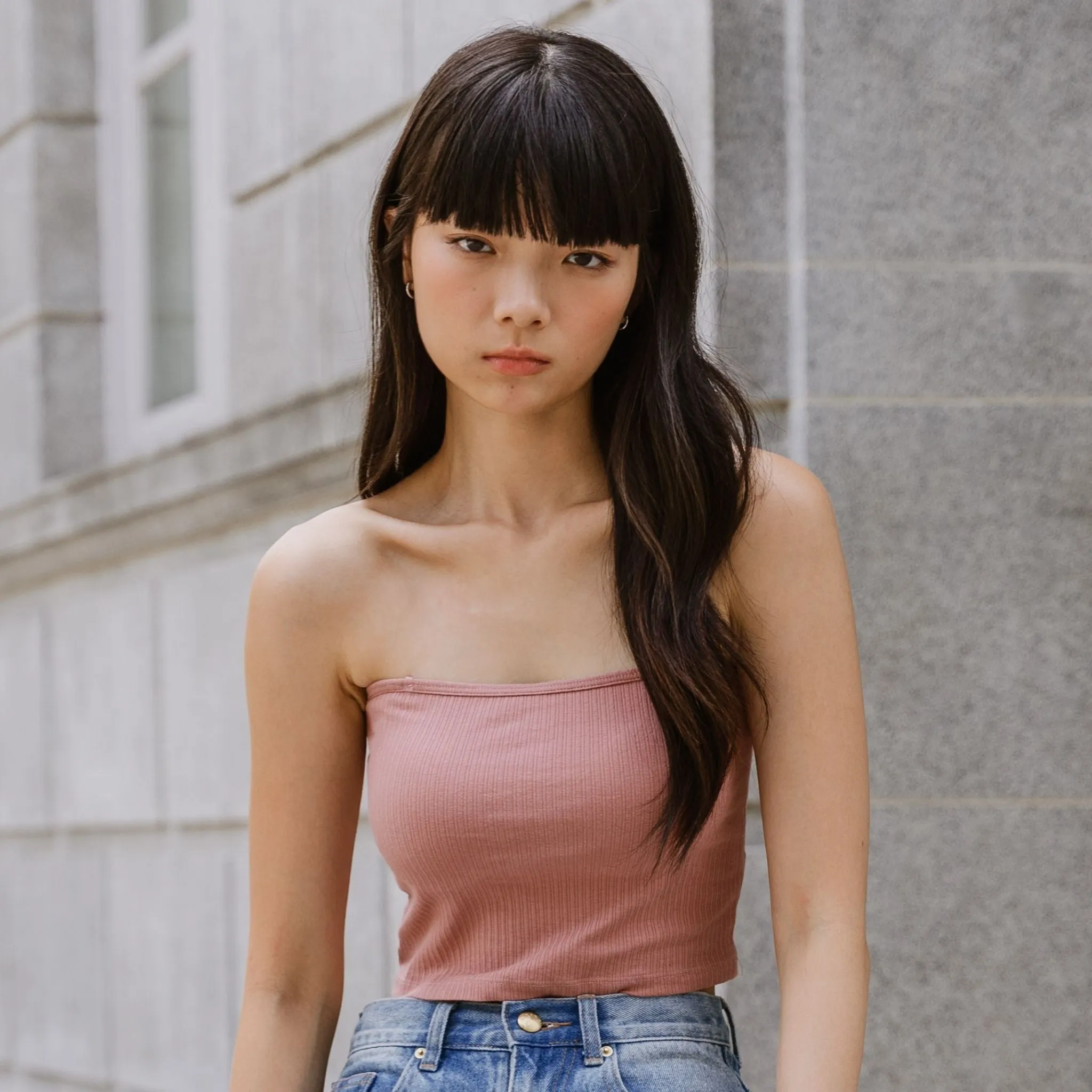 Urban Edge! 2-Way Tube Bra Top (Ribbed Cotton) in Creme Raspberry