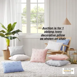Urban Habitat Brooklyn Cotton Jacquard Pom Oblong Throw Pillow with 100% Polyester Filling for Bed Couch or Sofa, 14"X20", Ivory! Retails $65 