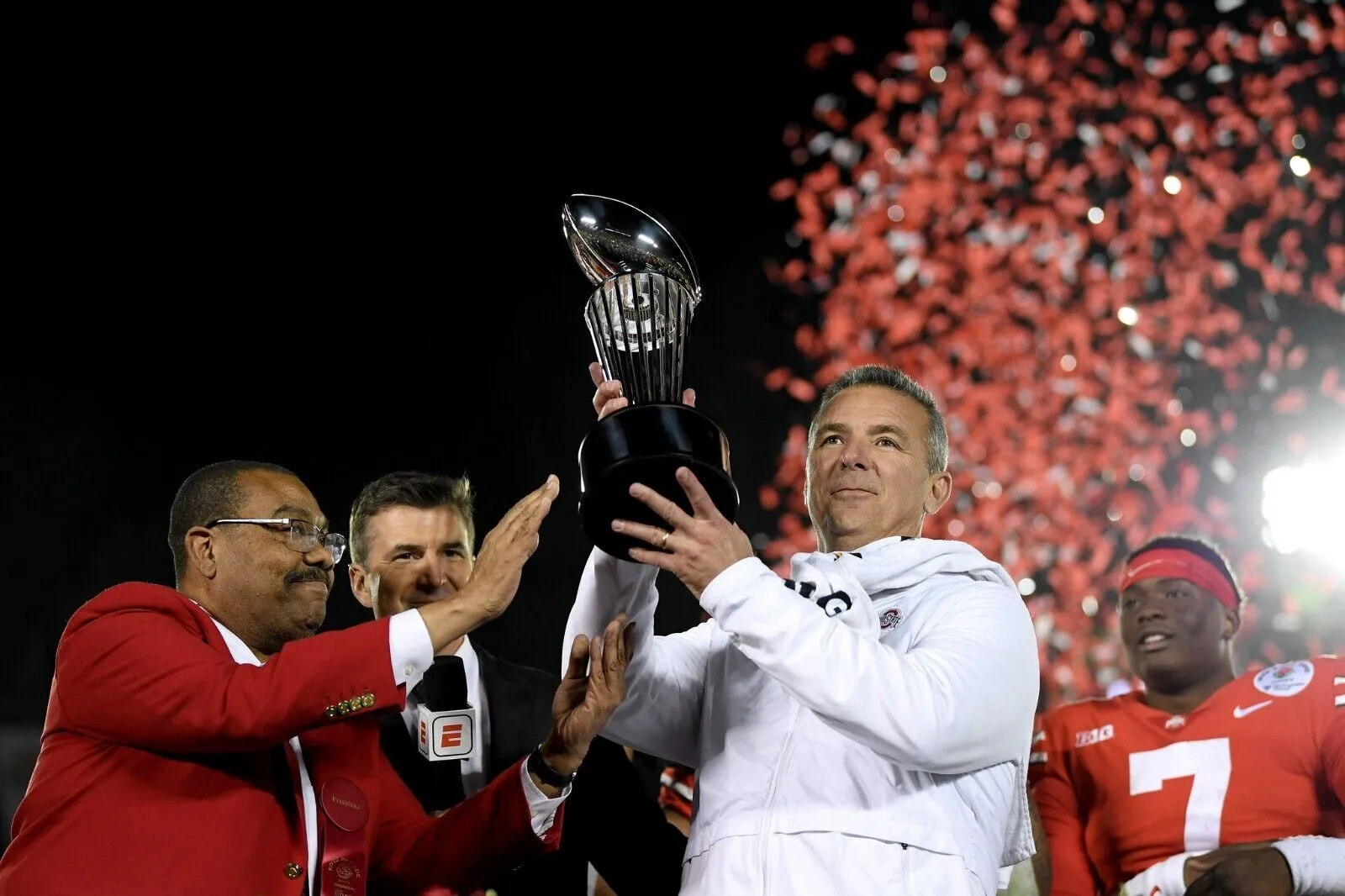 Urban Meyer Signed Ohio State Buckeyes Jersey (JSA) Coach 2014 National Champs