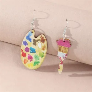 Vibrant Wood Palette Brush Mismatched Drop Earrings