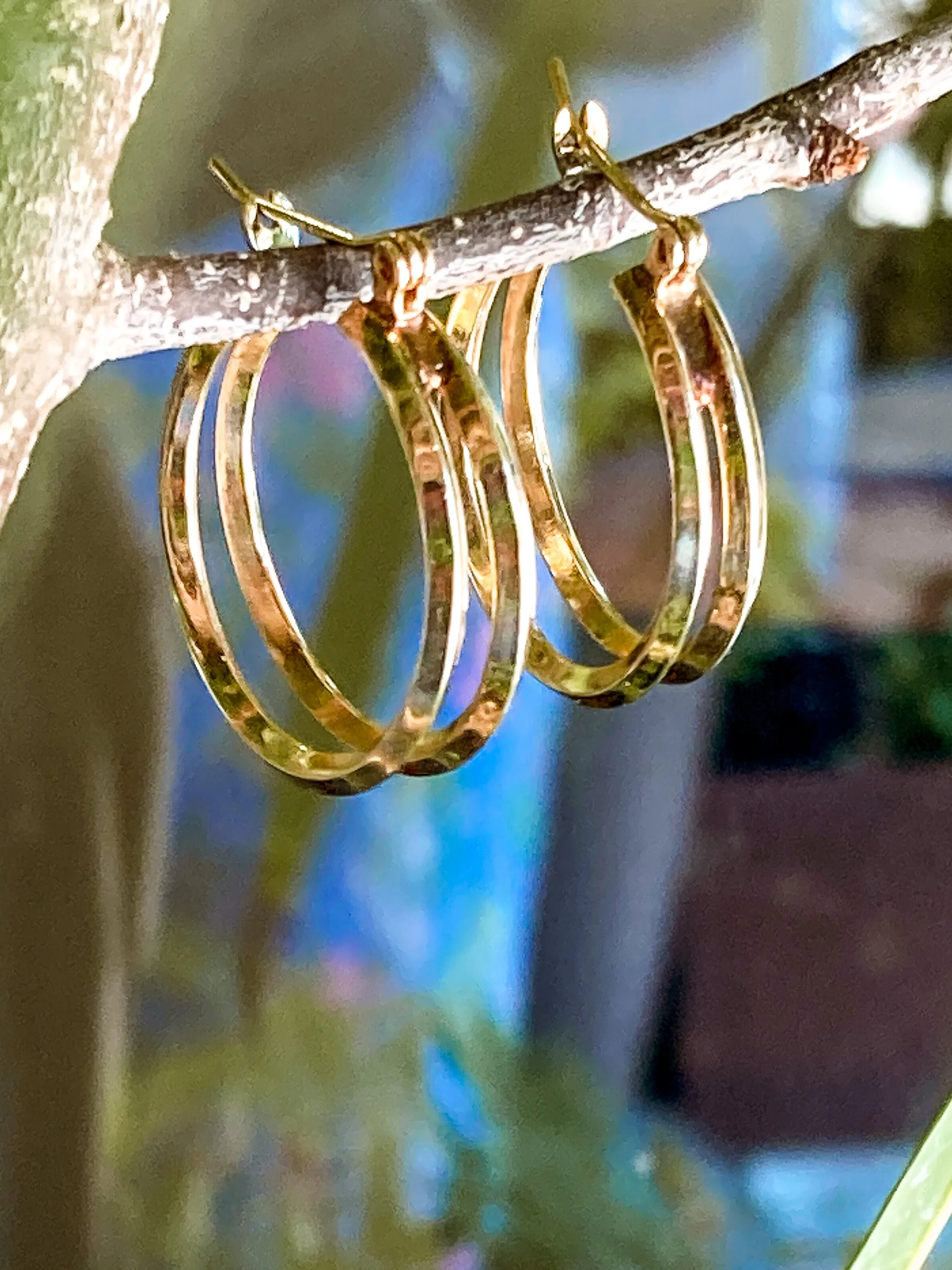 Vintage 14K Yellow Gold Dual Classic Hoop Latch Post Earrings