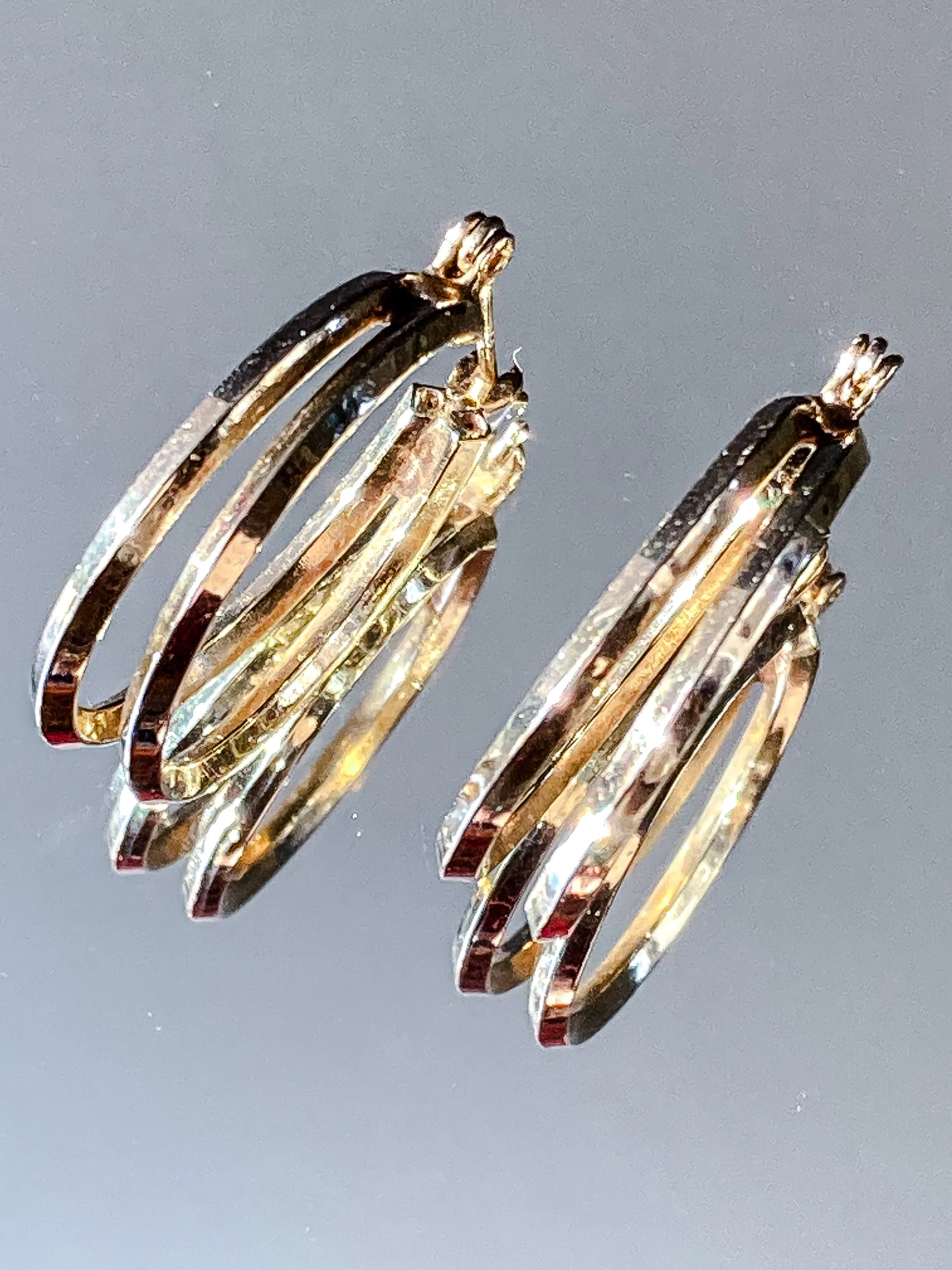 Vintage 14K Yellow Gold Dual Classic Hoop Latch Post Earrings