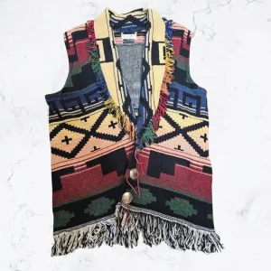 Vintage 80s 90s Lew Magram Multicolor Southwestern Western Cowgirl Fringed Vest