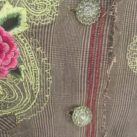 Vintage DB SPORT Embroidered Art To Wear Funky Boho Frayed Plaid Jacket Hippie