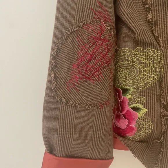 Vintage DB SPORT Embroidered Art To Wear Funky Boho Frayed Plaid Jacket Hippie