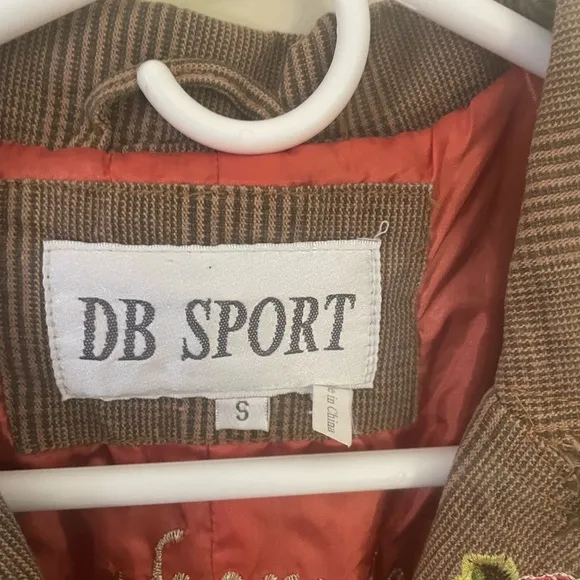 Vintage DB SPORT Embroidered Art To Wear Funky Boho Frayed Plaid Jacket Hippie