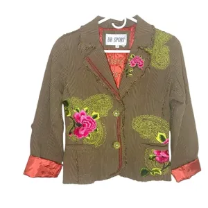 Vintage DB SPORT Embroidered Art To Wear Funky Boho Frayed Plaid Jacket Hippie