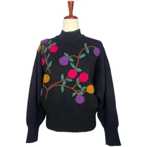 Vintage Floral Embroidered Mock Neck Sweater Womens Size XL Twee Cottagecore