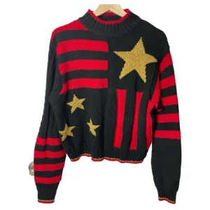 Vintage Liz wear 98% cotton kni sweater with gold stars and fun red stripes