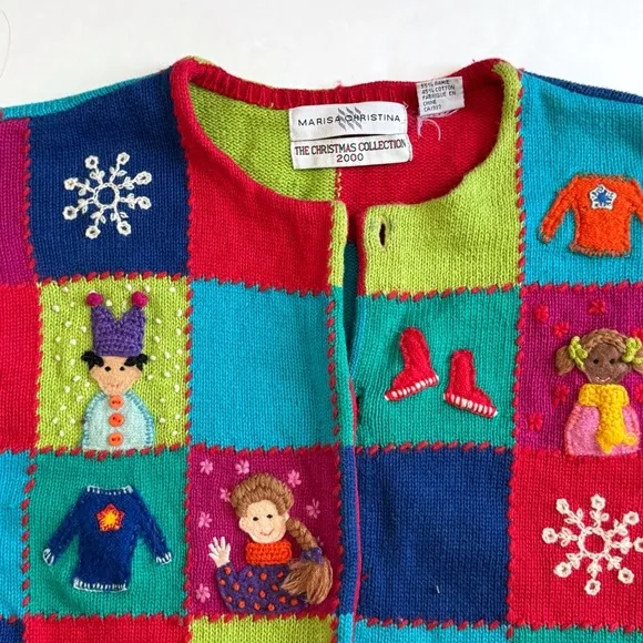 Vintage Marisa Christina Christmas Cardigan Sweater Large Winter Snowflakes Y2K