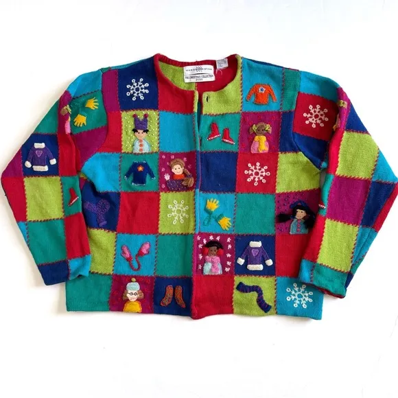 Vintage Marisa Christina Christmas Cardigan Sweater Large Winter Snowflakes Y2K