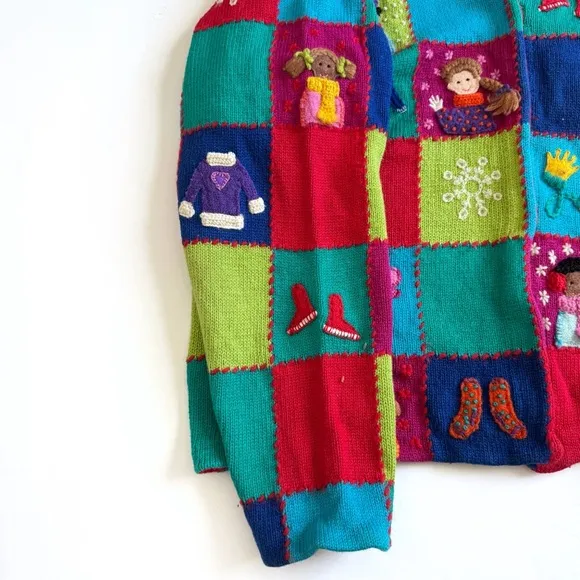 Vintage Marisa Christina Christmas Cardigan Sweater Large Winter Snowflakes Y2K