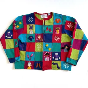 Vintage Marisa Christina Christmas Cardigan Sweater Large Winter Snowflakes Y2K