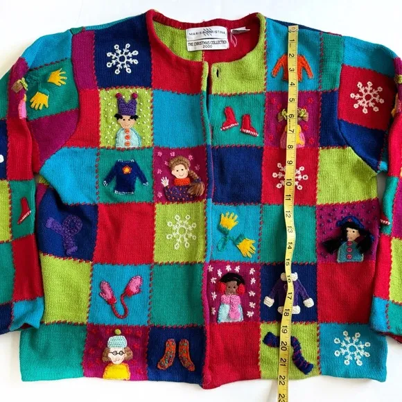 Vintage Marisa Christina Christmas Cardigan Sweater Large Winter Snowflakes Y2K