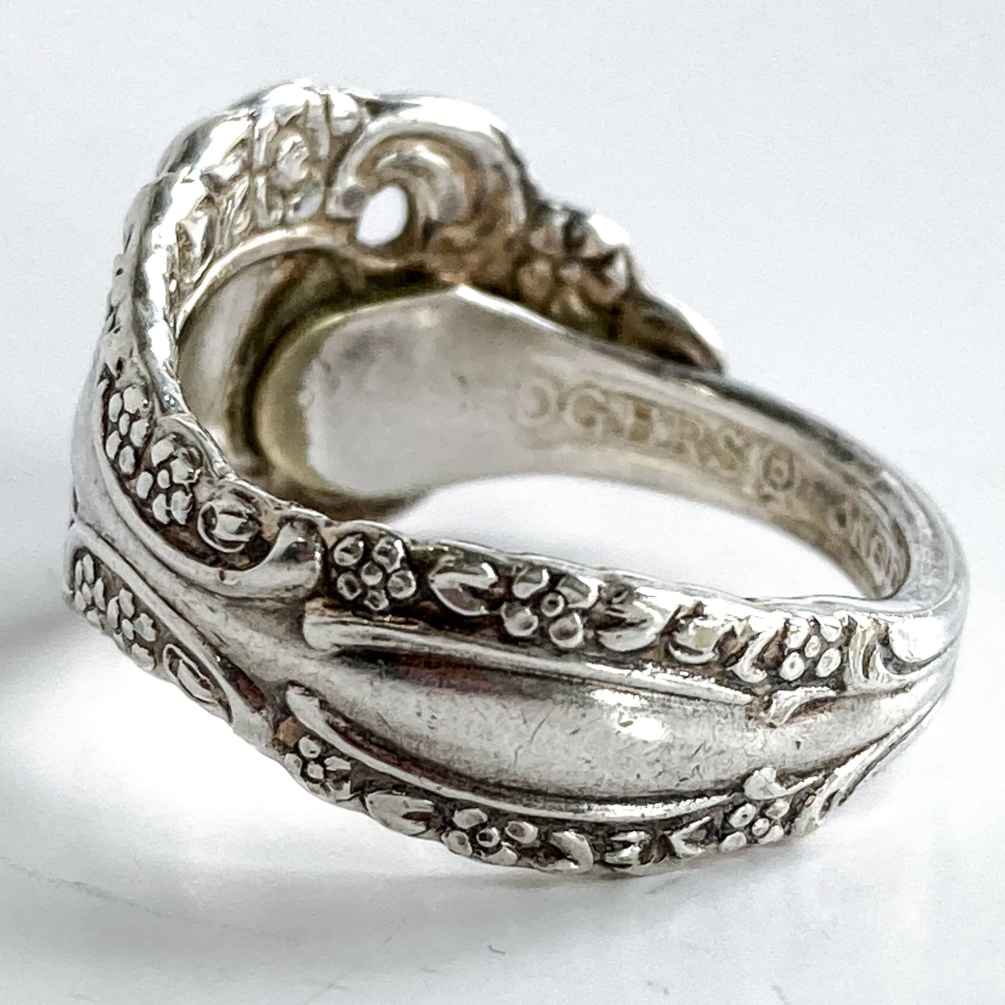 Vintage Recycled Oneida Silver Artsy Floral Repousse Spoon Handle Ring