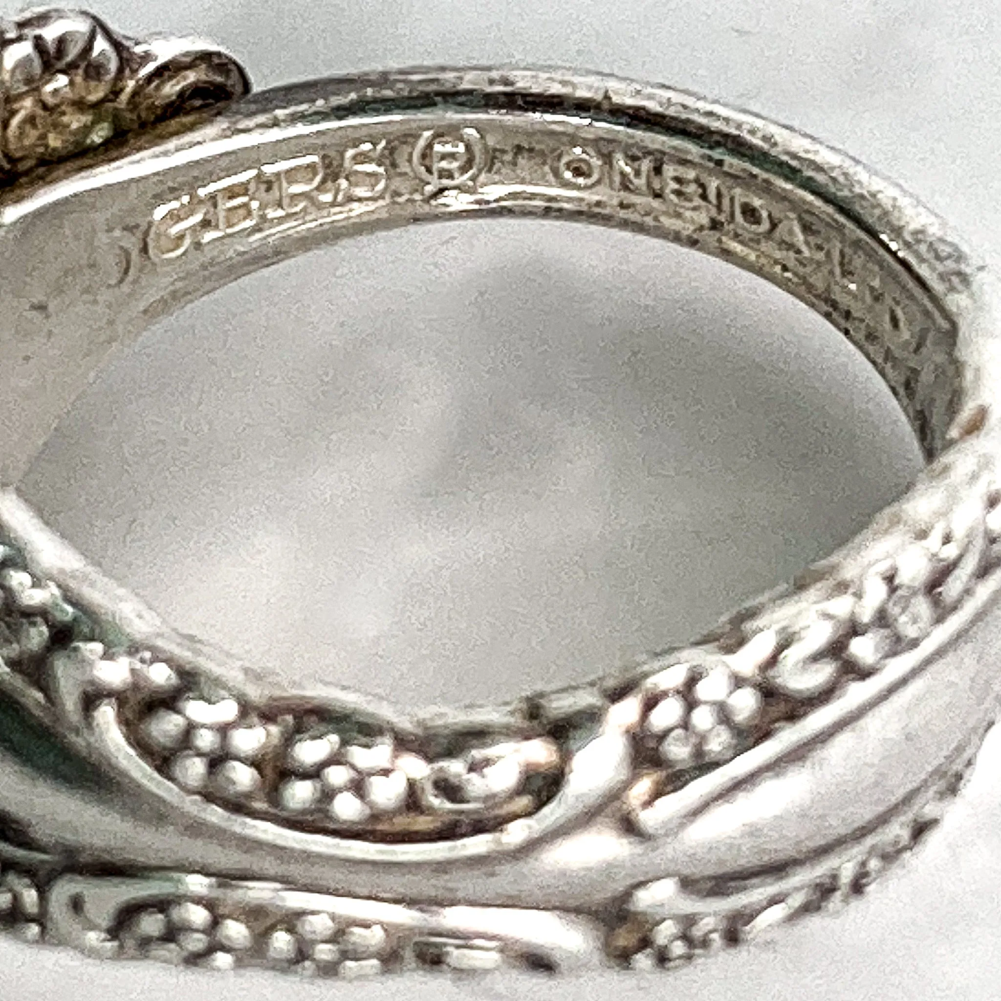Vintage Recycled Oneida Silver Artsy Floral Repousse Spoon Handle Ring