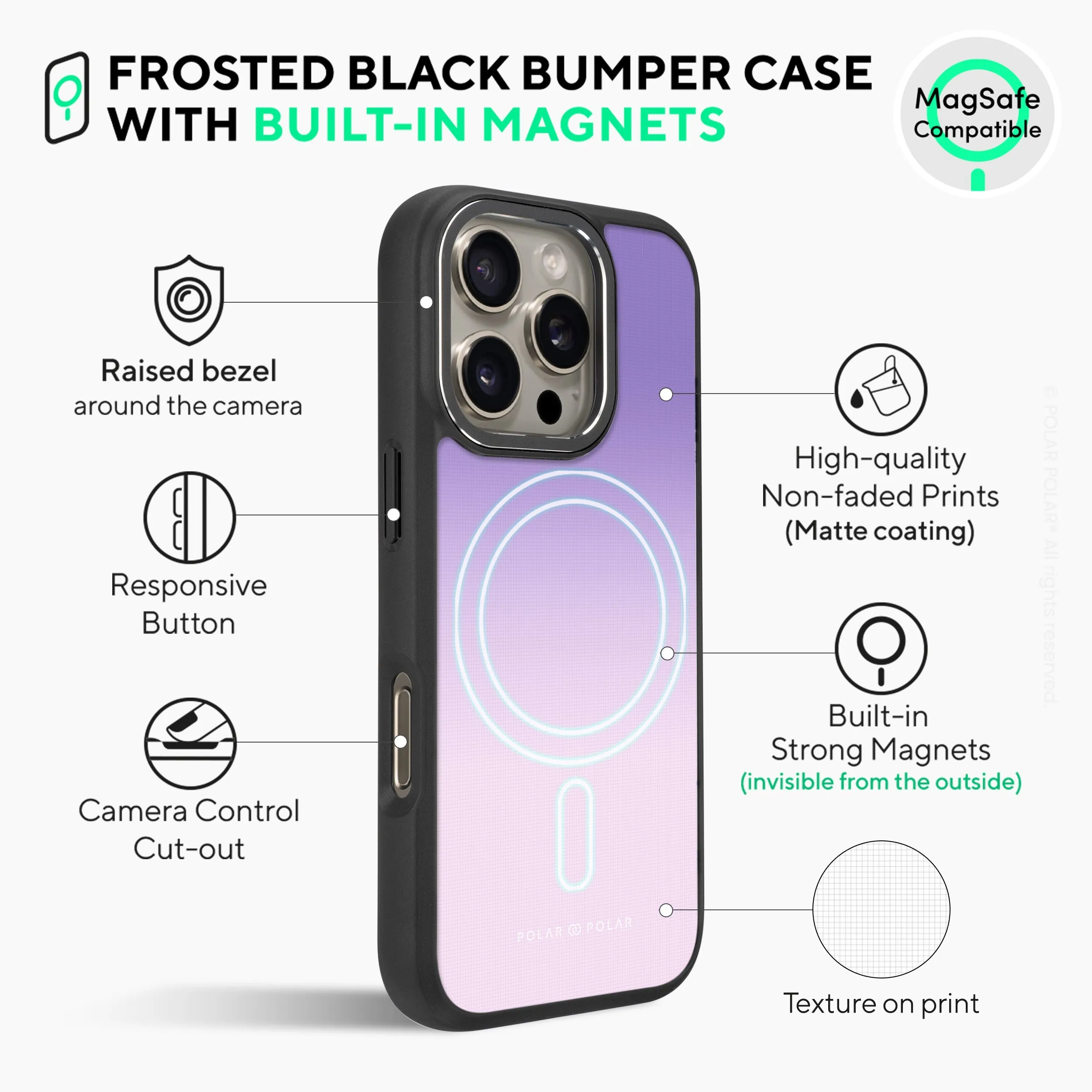 Violet Blue Pastel - iPhone 16 Pro Max Frosted Black Bumper MagSafe Case