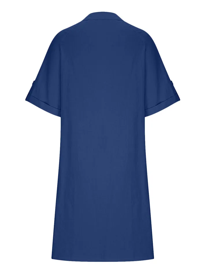 Vogue Single Breasted V Neck Loose Elegant A-line Dress for Lady