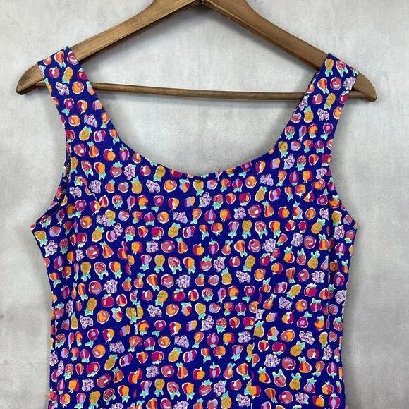 VTG 90s Shok Dress Womens Large Fruity Tank Quirky Dopamine Eclectic Artsy