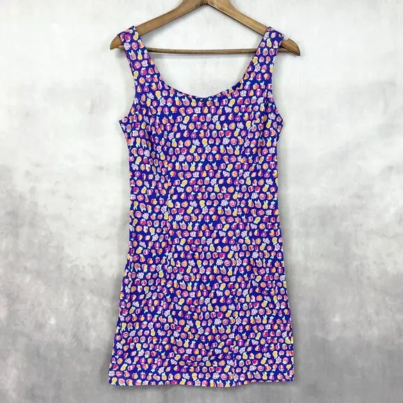 VTG 90s Shok Dress Womens Large Fruity Tank Quirky Dopamine Eclectic Artsy