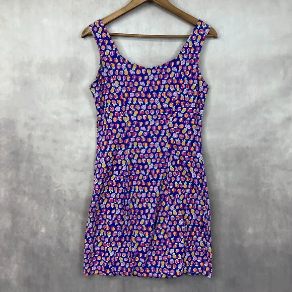 VTG 90s Shok Dress Womens Large Fruity Tank Quirky Dopamine Eclectic Artsy