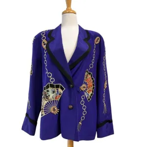 VTG Anne French Blazer Jacket Sz 14 100% Silk Beaded Embroidered Artsy Classy
