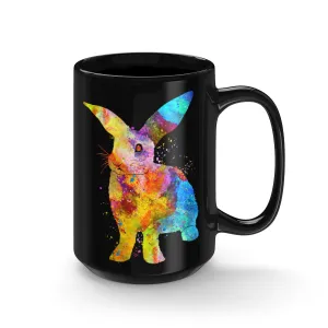 Watercolor Bunny Rabbit Black Mug 15oz