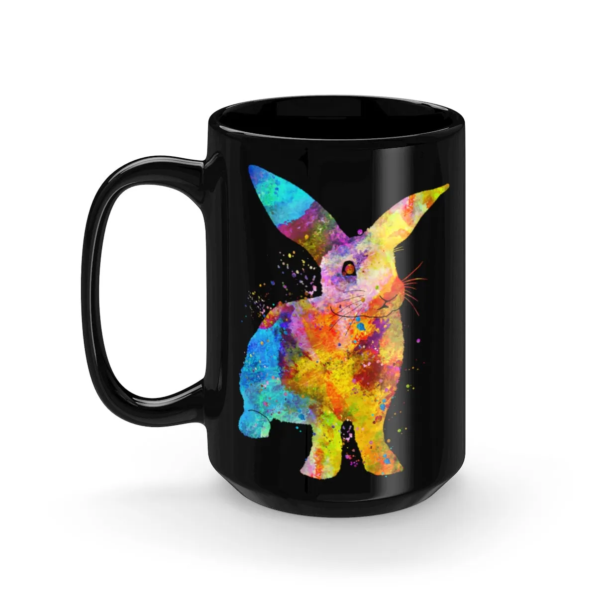 Watercolor Bunny Rabbit Black Mug 15oz