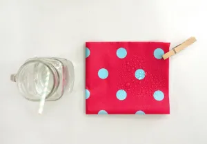 Waterproof Fabric 2.2 cm Sky Blue Dots on Red - By the Yard 89610 88210-1