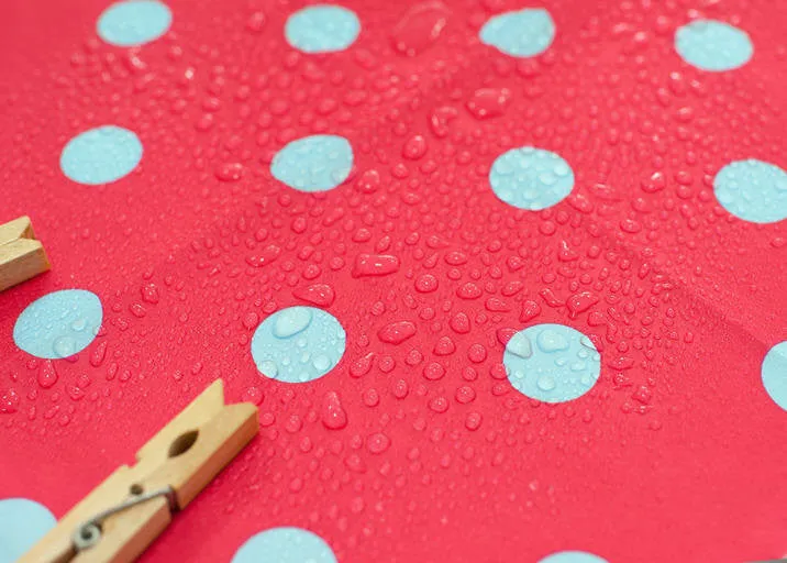 Waterproof Fabric 2.2 cm Sky Blue Dots on Red - By the Yard 89610 88210-1