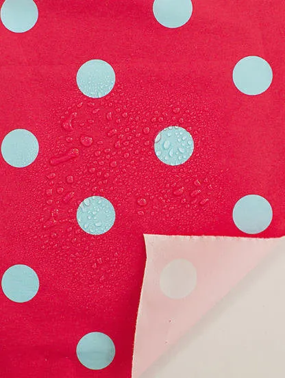 Waterproof Fabric 2.2 cm Sky Blue Dots on Red - By the Yard 89610 88210-1