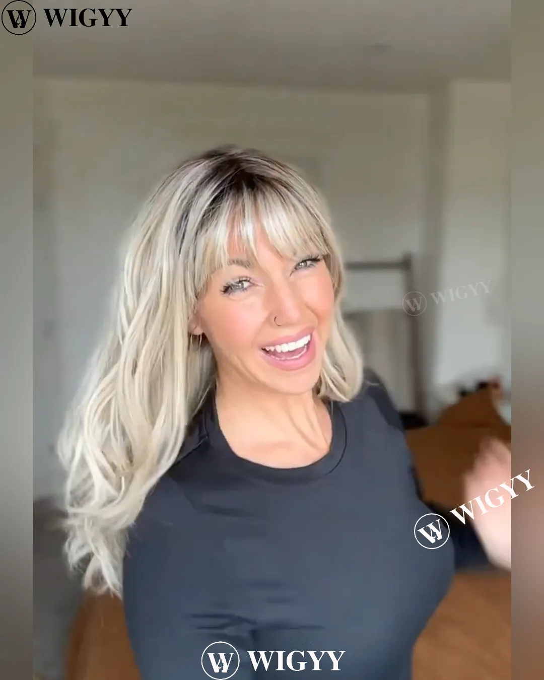 Wigyy Blonde Curl Wig with Bang